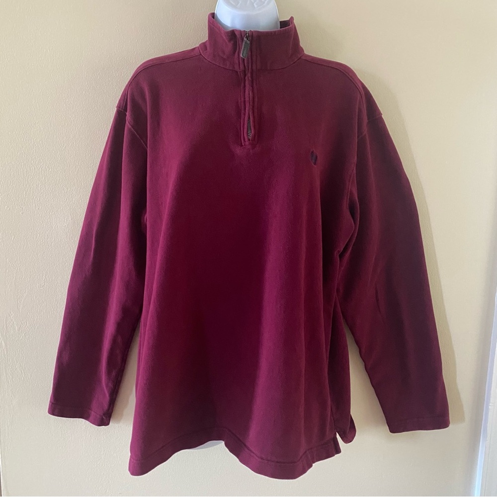 Vintage Men's Burgundy Maroon Chaps Zip Up Neck Long Sleeve L Large Cotton Top